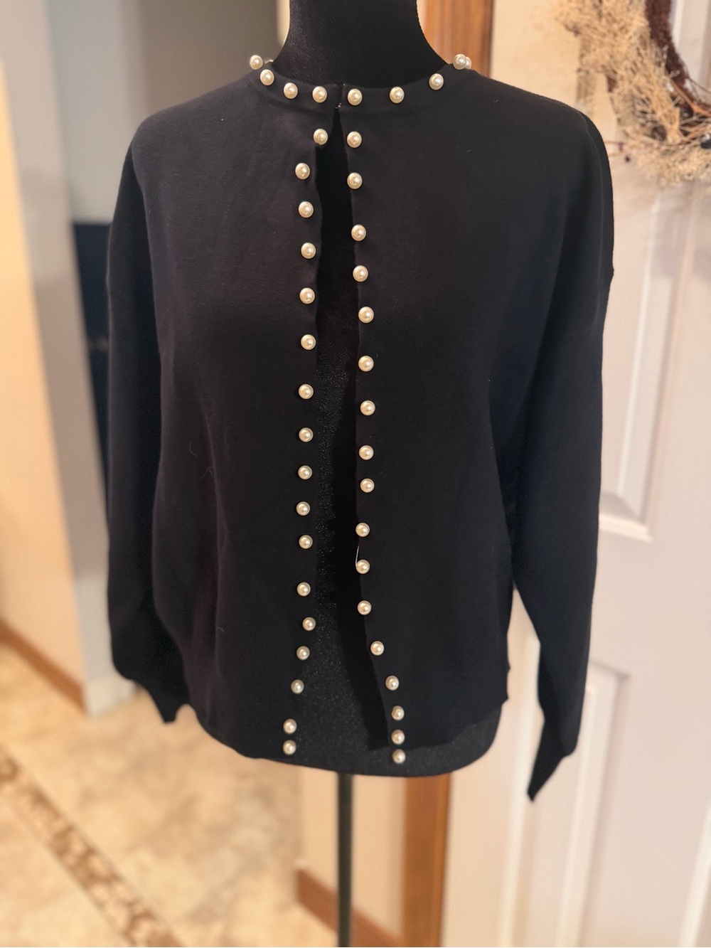 Women’s Black Pearl Embellished Cardigan Sweater Size Small NWT